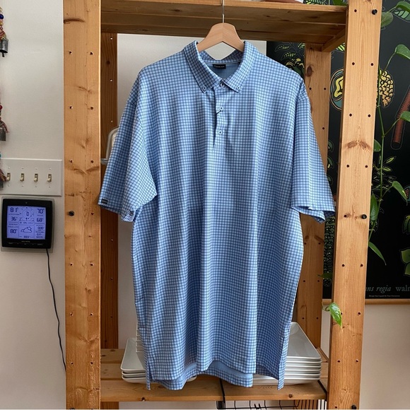 Dunning Golf Blue Windsurfer Windowpane Plaid Chadwick Ventilated Polo Shirt XL - Picture 2 of 14